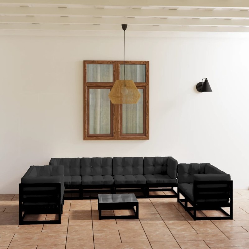 vidaXL Juego de muebles de jardín 9 pzas y cojines madera pino maciza vidaXL Juego de muebles de jardín 9 pzas y cojines madera pino maciza