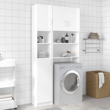 vidaXL Armario baño madera contrachapada blanco brillo 32x25,5x190 cm
