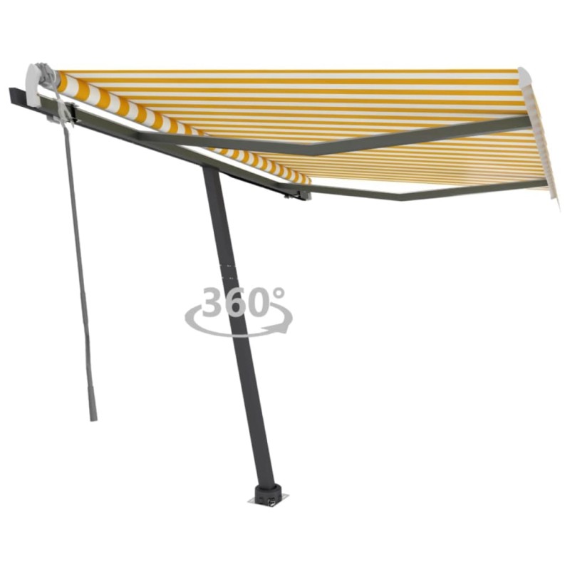 vidaXL Toldo de pie retráctil manual amarillo y blanco 350x250 cm vidaXL Toldo de pie retráctil manual amarillo y blanco 350x250 cm