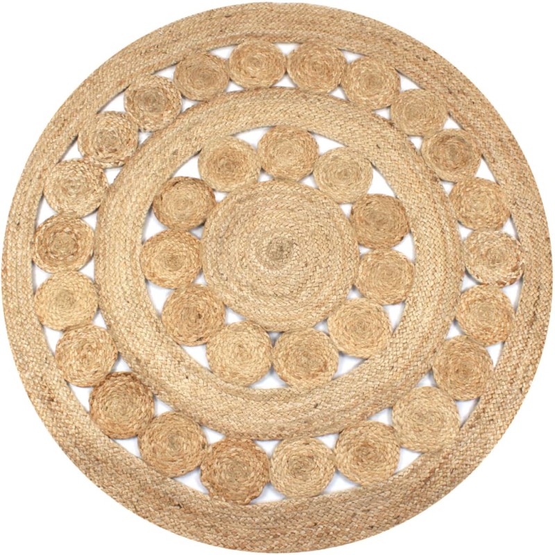 vidaXL Alfombra redonda 120 cm yute trenzado con diseño vidaXL Alfombra redonda 120 cm yute trenzado con diseño
