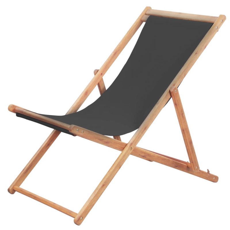 vidaXL Silla de playa plegable estructura de madera y tela gris vidaXL Silla de playa plegable estructura de madera y tela gris