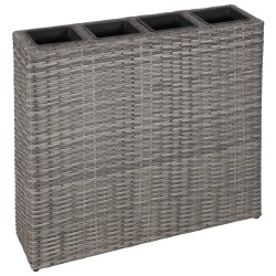 vidaXL Jardinera alta con 4 macetas ratán sintético gris 