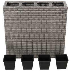 vidaXL Jardinera alta con 4 macetas ratán sintético gris 