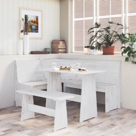 vidaXL Mesa de comedor con banco de madera maciza de pino blanca