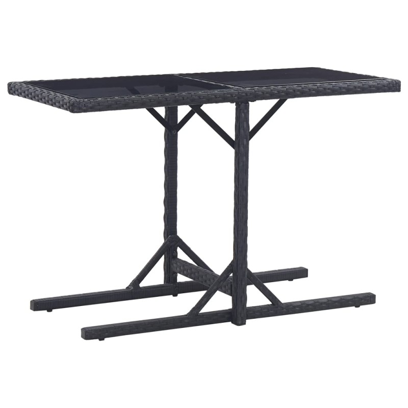 vidaXL Mesa de jardín de vidrio y ratán sintético negro 110x53x72 cm vidaXL Mesa de jardín de vidrio y ratán sintético negro 110x53x72 cm