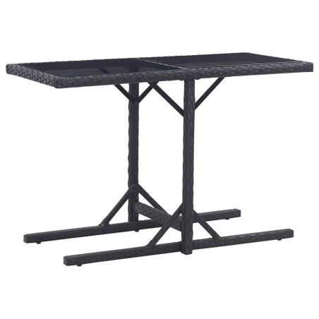 vidaXL Mesa de jardín de vidrio y ratán sintético negro 110x53x72 cm