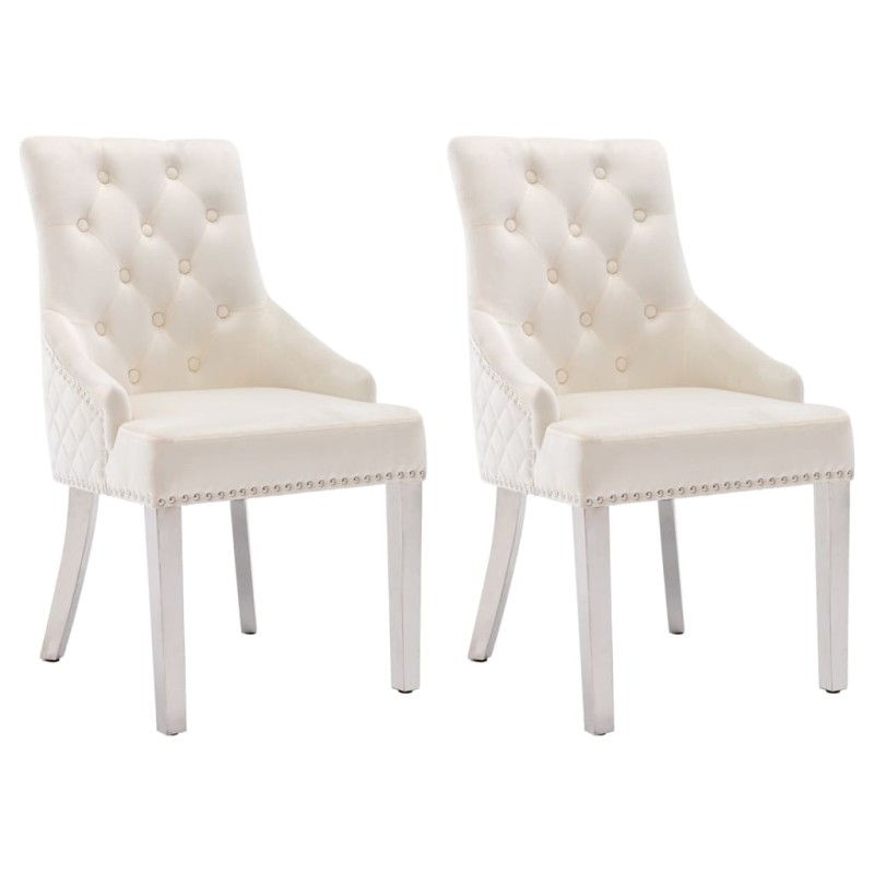 vidaXL Sillas de comedor 2 unidades terciopelo crema vidaXL Sillas de comedor 2 unidades terciopelo crema