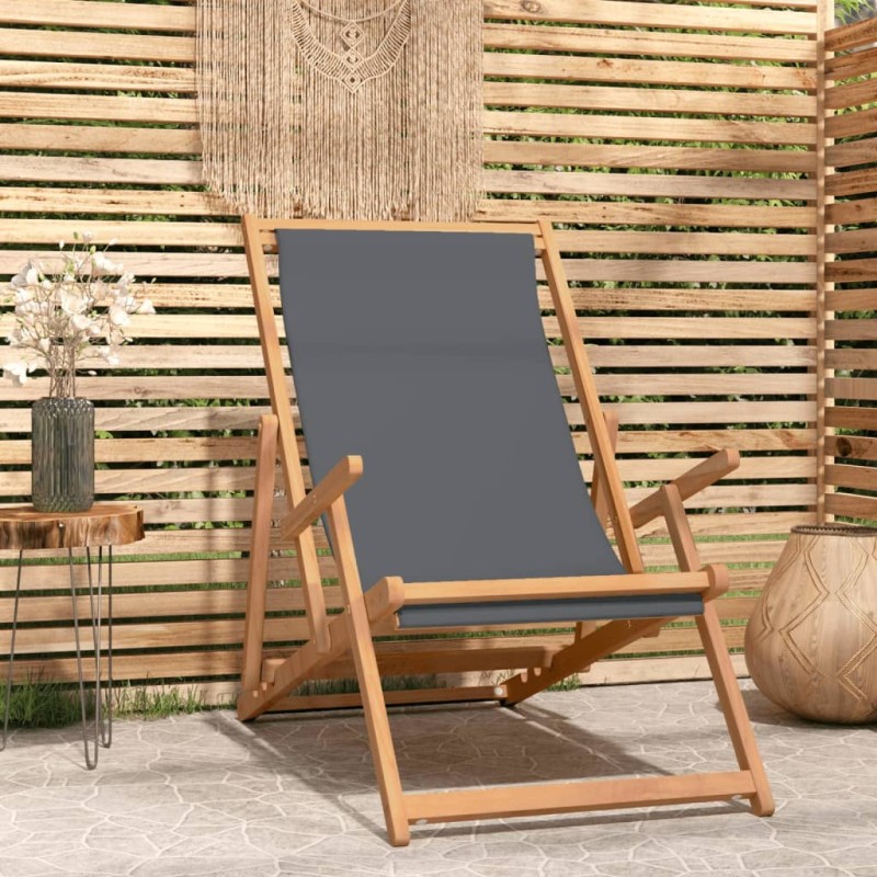 vidaXL Silla de playa plegable de madera maciza de teca gris vidaXL Silla de playa plegable de madera maciza de teca gris