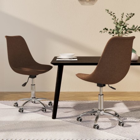 vidaXL Sillas de comedor giratorias 2 unidades tela marrón
