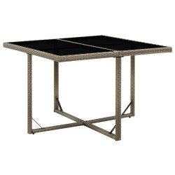 vidaXL Mesa de jardín ratán sintético y vidrio gris 109x107x74 cm