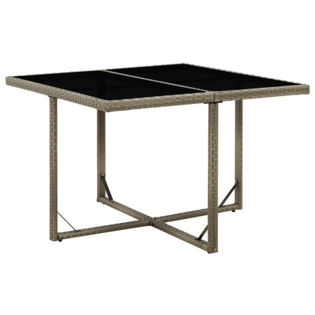 vidaXL Mesa de jardín ratán sintético y vidrio gris 109x107x74 cm