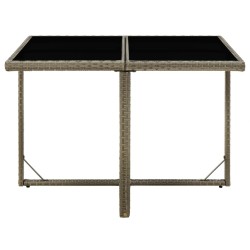 vidaXL Mesa de jardín ratán sintético y vidrio gris 109x107x74 cm