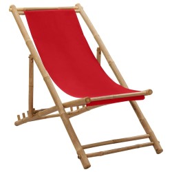 vidaXL Tumbona de bambú y lona rojo