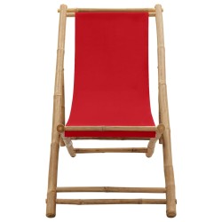 vidaXL Tumbona de bambú y lona rojo