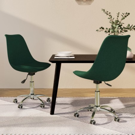 vidaXL Sillas de comedor giratorias 2 uds tela verde oscuro