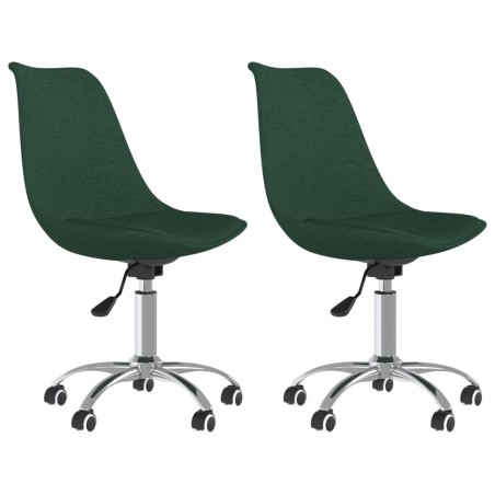 vidaXL Sillas de comedor giratorias 2 uds tela verde oscuro