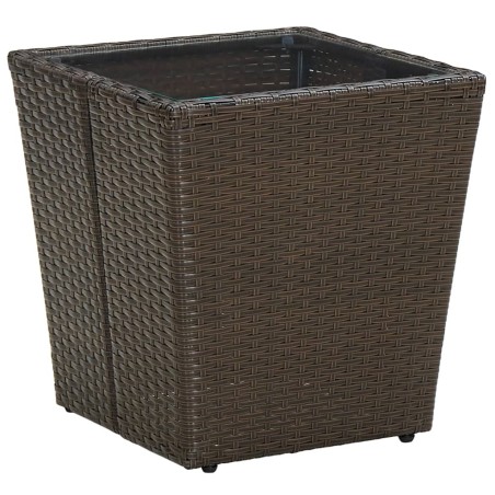 vidaXL Mesa de centro ratán PE vidrio templado marrón 41,5x41,5x44cm