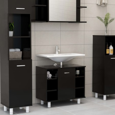 vidaXL Armario de baño madera contrachapada negro 60x32x53,5 cm