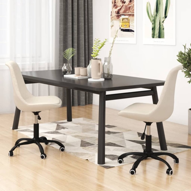 vidaXL Sillas de comedor giratorias 2 unidades tela color crema vidaXL Sillas de comedor giratorias 2 unidades tela color crema