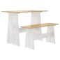 vidaXL Mesa de comedor con banco madera maciza marrón miel y blanco vidaXL Mesa de comedor con banco madera maciza marrón miel y blanco