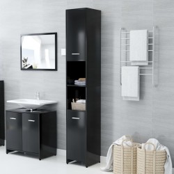 vidaXL Armario baño madera contrachapada negro brillo 30x30x183,5 cm