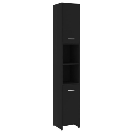 vidaXL Armario baño madera contrachapada negro brillo 30x30x183,5 cm