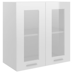 vidaXL Armario colgante vidrio y madera ingeniería blanco brillo