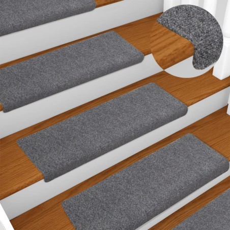 vidaXL Alfombrilla escalera 15 uds tela punzonada gris claro 65x21x4cm