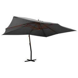 vidaXL Sombrilla voladiza poste de madera antracita 400x300 cm 
