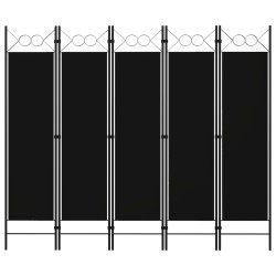 vidaXL Biombo divisor de 5 paneles negro 200x180 cm