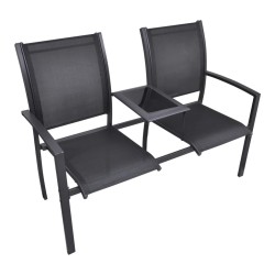 vidaXL Banco de 2 asientos 131 cm acero y textilene negro