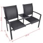 vidaXL Banco de 2 asientos 131 cm acero y textilene negro