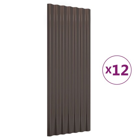 vidaXL Paneles de tejado 12 unidades acero recubierto marrón 100x36 cm