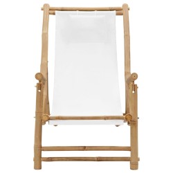 vidaXL Silla de playa de bambú y lona blanco crema 