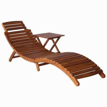 vidaXL Tumbona con mesita de madera maciza de acacia marrón