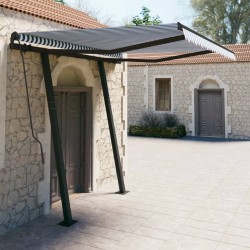 vidaXL Toldo manual retráctil con postes azul y blanco 3x2,5 m