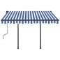 vidaXL Toldo manual retráctil con postes azul y blanco 3x2,5 m vidaXL Toldo manual retráctil con postes azul y blanco 3x2,5 m