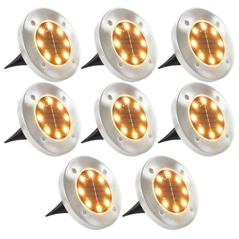 vidaXL Lámparas solares de suelo 8 unidades luces LED blanco cálido