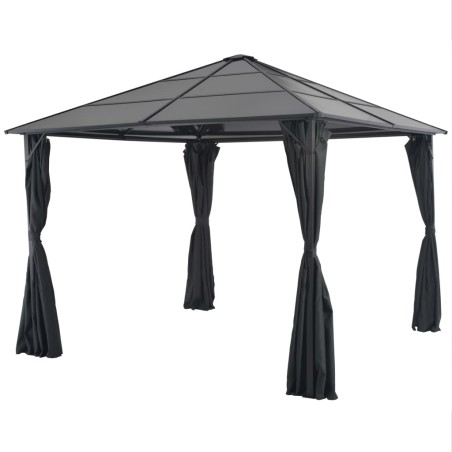 vidaXL Cenador con cortinas aluminio 3x3 m negro