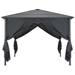 vidaXL Cenador con cortinas aluminio 3x3 m negro