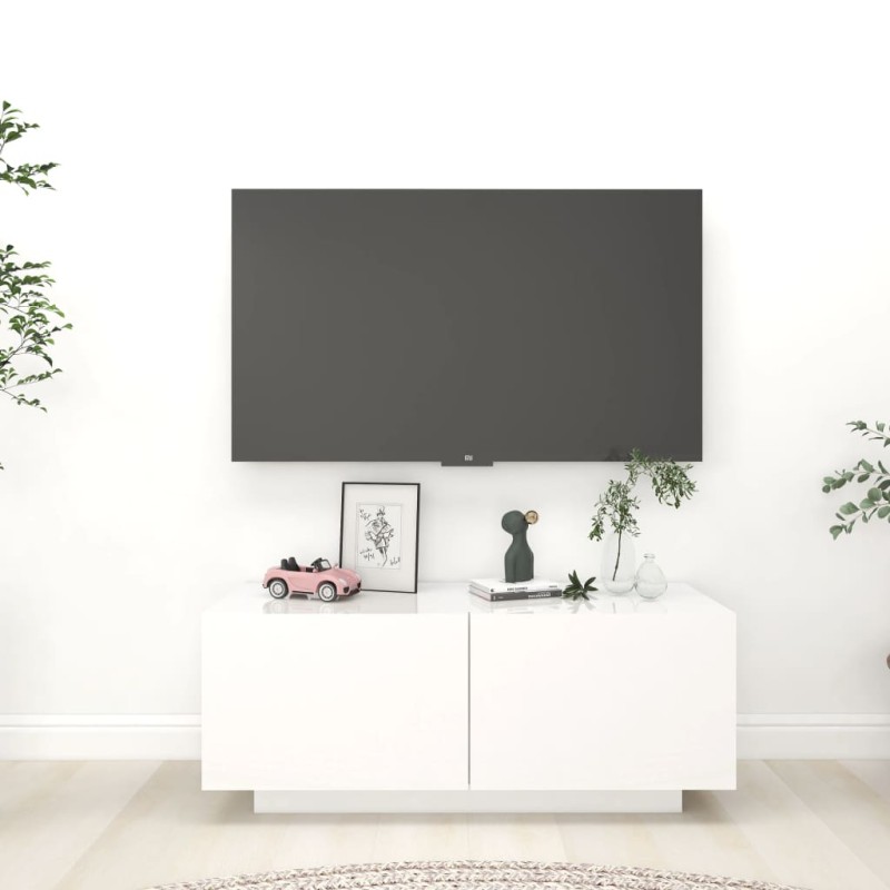 vidaXL Mueble de TV madera contrachapada blanco brillo 100x35x40 cm vidaXL Mueble de TV madera contrachapada blanco brillo 100x35x40 cm