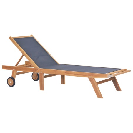 vidaXL Tumbona plegable con ruedas teca maciza y textilene