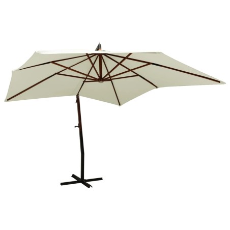 vidaXL Sombrilla colgante con poste de madera blanco arena 300 cm
