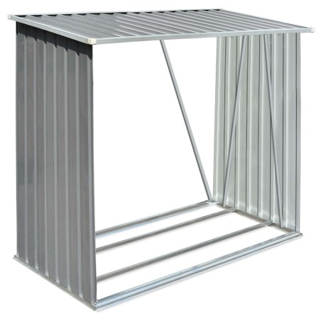 vidaXL Casetilla para leña acero galvanizado gris 163x83x154 cm  