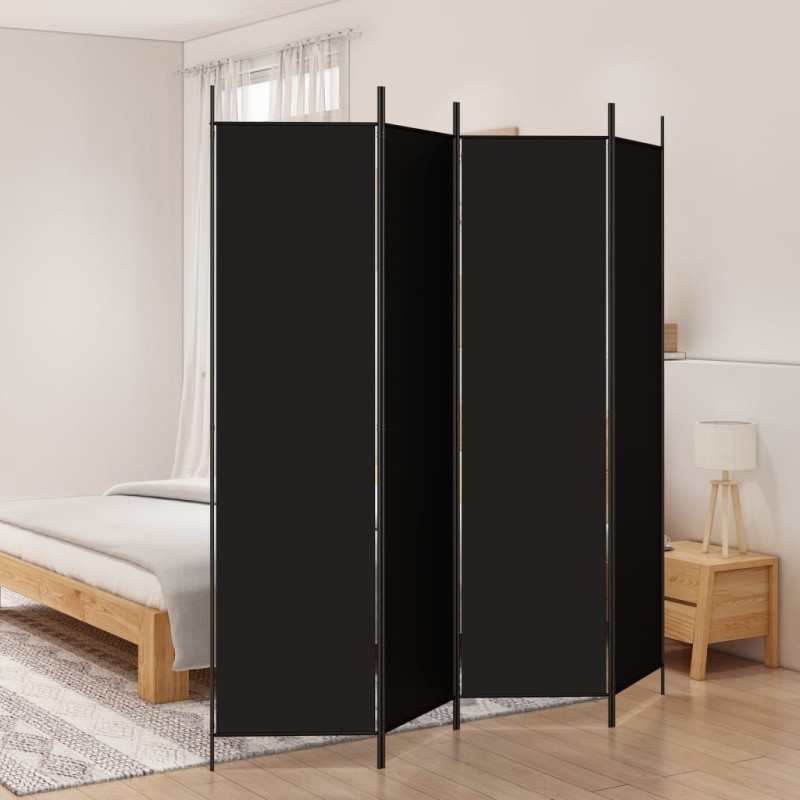 vidaXL Biombo divisor de 4 paneles de tela negro 200x200 cm vidaXL Biombo divisor de 4 paneles de tela negro 200x200 cm