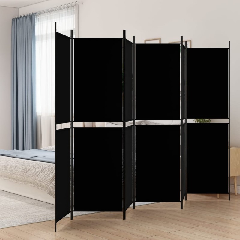 vidaXL Biombo divisor de 6 paneles de tela negro 300x200 cm vidaXL Biombo divisor de 6 paneles de tela negro 300x200 cm