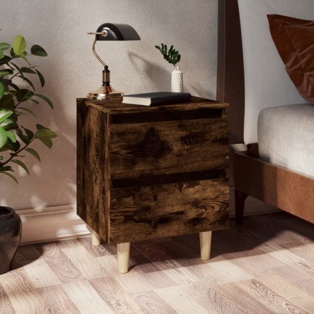 vidaXL Mesita de noche patas madera maciza roble ahumado 40x35x50 cm