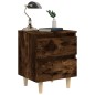 vidaXL Mesita de noche patas madera maciza roble ahumado 40x35x50 cm