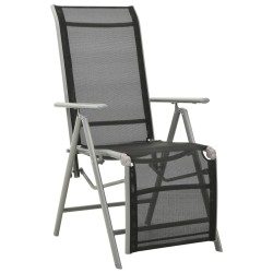 vidaXL Silla de jardín reclinable textileno aluminio plateado