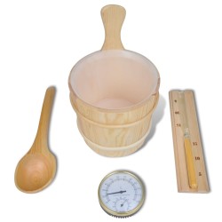 vidaXL Cubo de accesorios de sauna cuchara, reloj, termo higrómetro